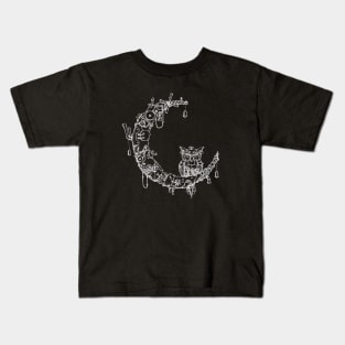 Steampunk Moon (White Lineart) Kids T-Shirt